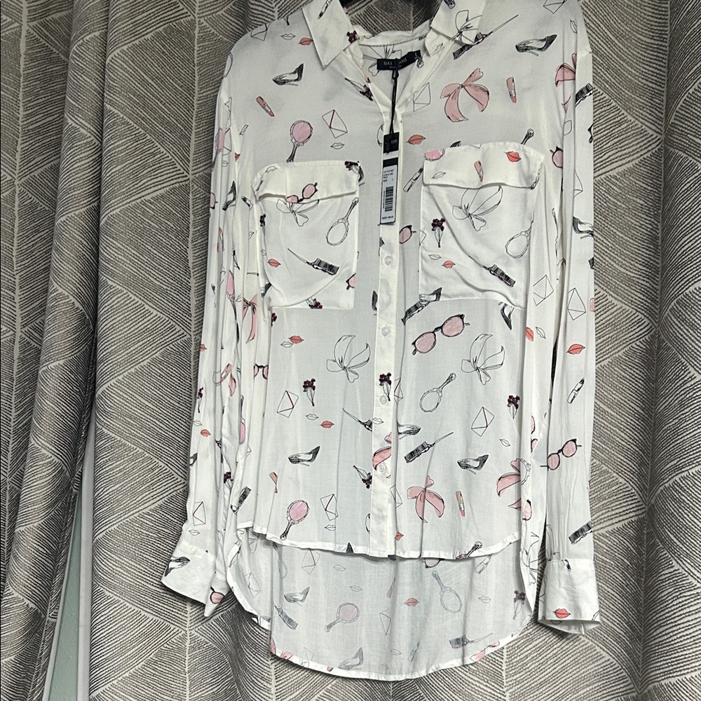 Max Jeans White Printed Button Down Shirt